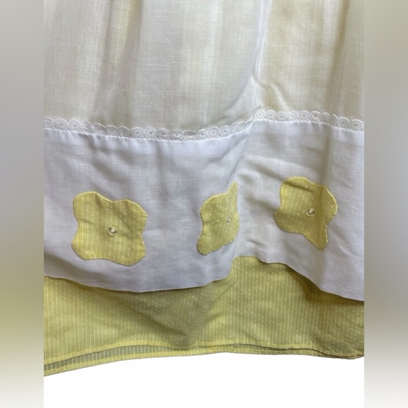Vtg Girls Yellow White Dress w Sheer Overlay Lace Collar Cottagecore Handmade - Picture 3 of 7
